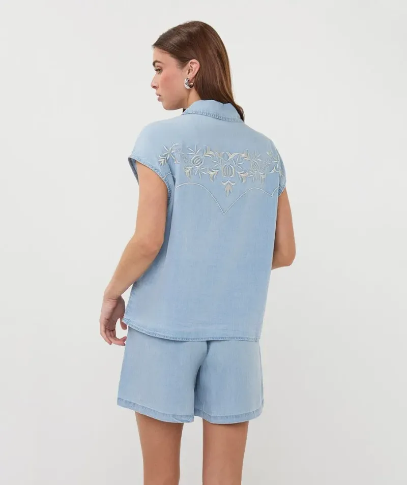 Blouse slv/lss embroidery chambray - Afbeelding 2