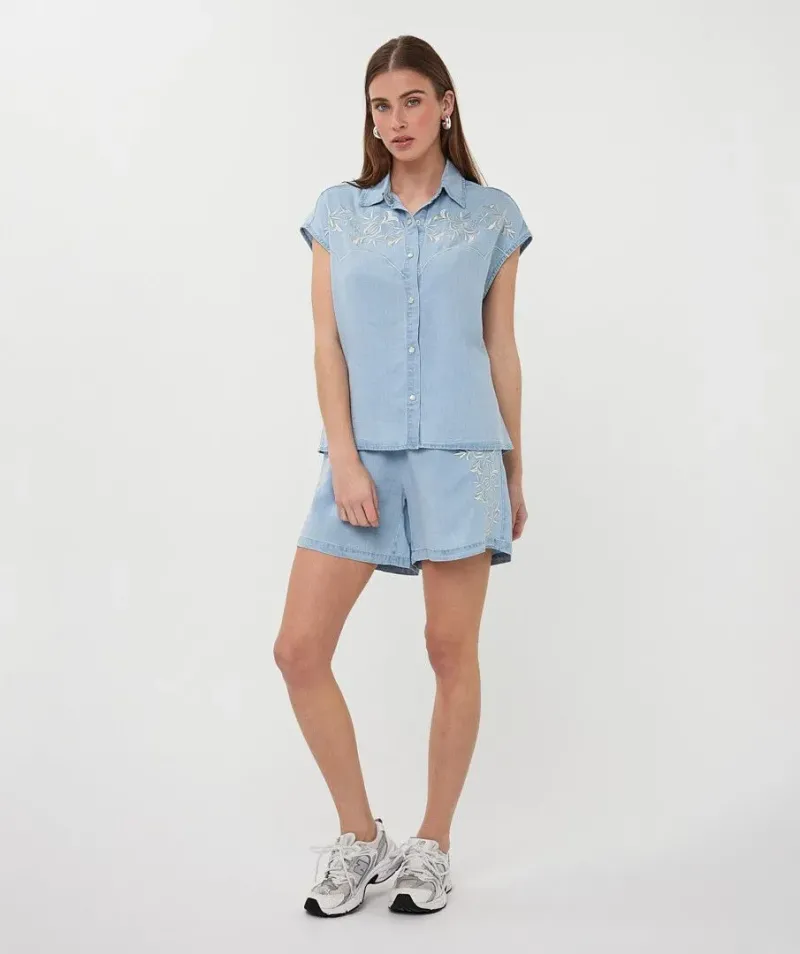 Blouse slv/lss embroidery chambray - Afbeelding 3
