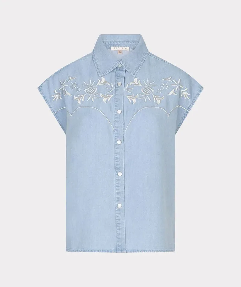 Blouse slv/lss embroidery chambray - Afbeelding 4